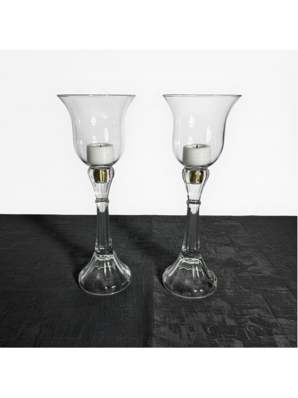 2 clear glass column candle holders removable pegged bell shape votive holders